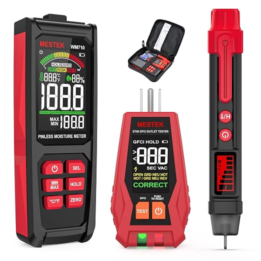 MESTEK Home Inspector Tool Kit with GFCI Outlet Tester, Moisture Meter, Upgraded AC50 Non-Contact Voltage Tester Pen, Electric Tester Kit with Carrying Case, Batteries