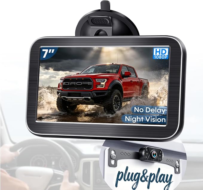 HD 1080P Backup Camera: 15-Min Easy Install 7 inch Large Screen Color Night Vision See Clearly at Night Up to 10 Meters - Reverse Camera for Trucks Cars Pickup SUVs Rear View Safety & Parking Assist