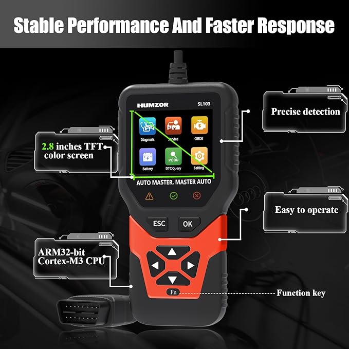 SL103 OBD2 Scanner Diagnostic Tool, Professional Diagnostic Tool with DPF Function, Universal Car Code Reader for Gasoline and Diesel Vehicles, 2.8-inch Color Display, 11 Languages Support