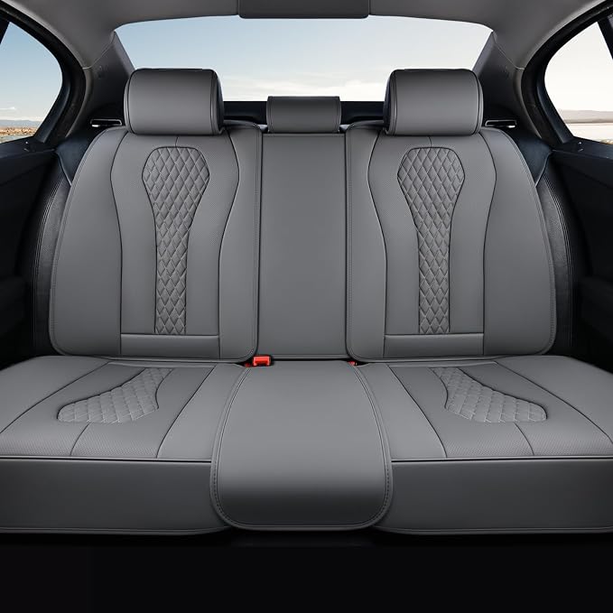 Coverado Automotive Seat Covers, Back Car Protectors, Gray Leather Seat Covers, 3-Piece Car Seat Covers for Back Seats Universal Fit for Trucks SUVs Cars