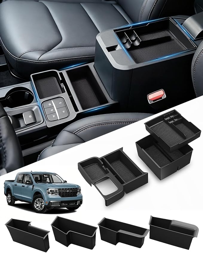 SEVEN SPARTA 7 Pcs Center Console Organizer Set for Ford Maverick 2022-2026 | Package Includes: 1x Front Tray, 1x Upper Console Organizer,1x Lower Deep Bin，4x Front & Rear Door Handle Storage Organizers