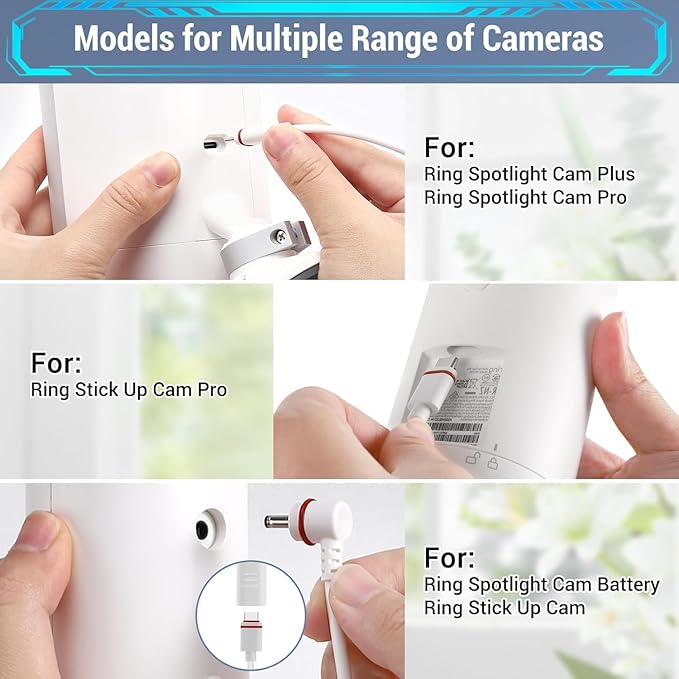 IP65 Solar Panel Outdoor for Ring Cameras (White 1P) Spotlight Cam Plus/Pro Stick Up Cam/Pro Wireless Outdoor with 10FT/3M Long Cable Dustproof Waterproof