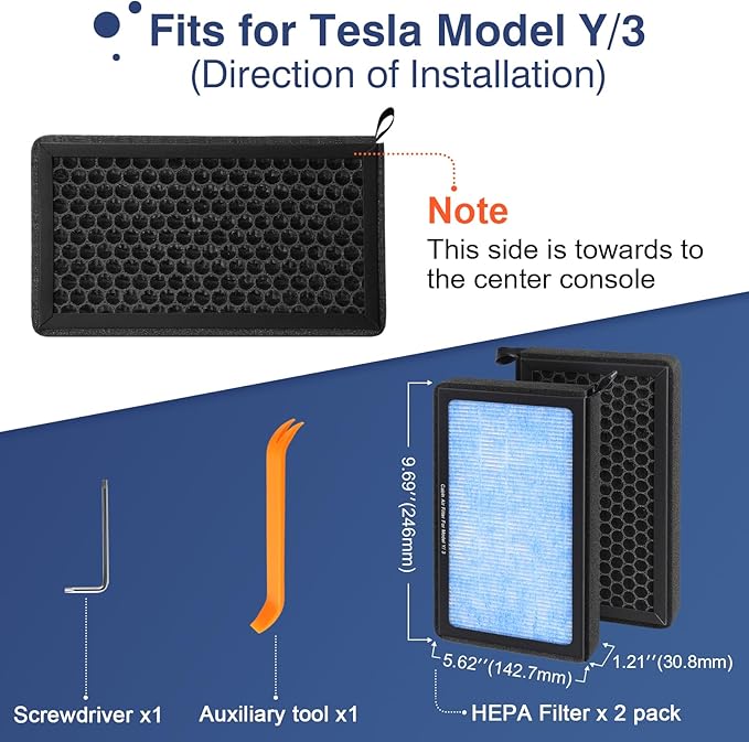 Cabin Air Filter for Tesla Model 3 Model Y 2016-2026, 2 Pack HEPA Air Filter Replacement with Activated Carbon Premium Interior Accessories for Tesla