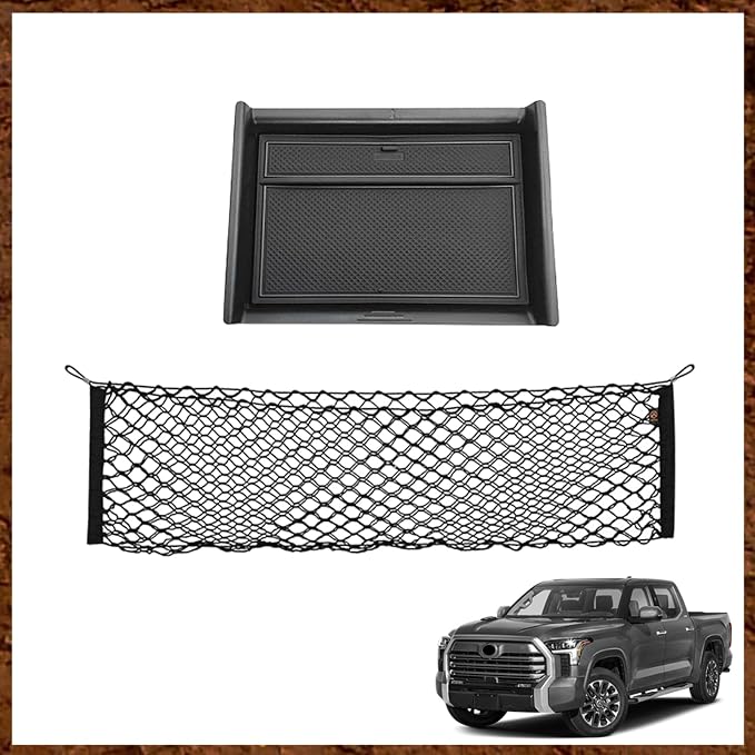 Muslogy Lower Center Console Organizer & Truck Bed Cargo Net Compatible with Toyota Tundra 2022-2024 Accessories SR SR5 Limited TRD PRO