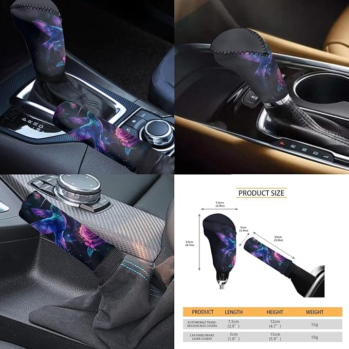 KEIAHUAN Purple Rose Hummingbird Car Seat Cover Full Set for Women with Steering Wheel Cover/Cup Coasters/Gear Shift & Handbrake Cover/Headrest Cushion Pads Fit Most Van Sedan Truck SUV