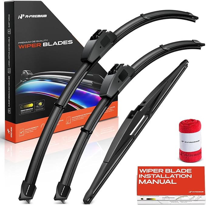 A-Premium 26"+20"+14" Windshield Wiper Blades Compatible with Chrysler Pacifica 2017-2024 - Front Rear Wipers Blade Set, Hook/RL2 Arm Connector, with Wear Indicator & Towel (Pack of 3)