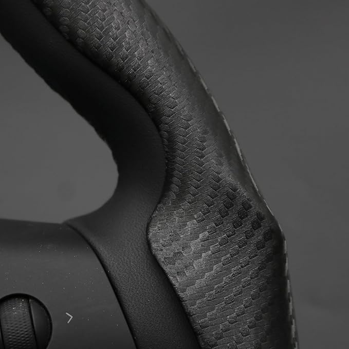 Mewant Custom-Fit Steering Wheel Cover for Tesla, Telsa Model 3 / Y Carbon Fiber Segmented Steering Wheel Cover for Men/Women, Anti-Slip, Comfortable, Model 3 / Y Accessories (Black)