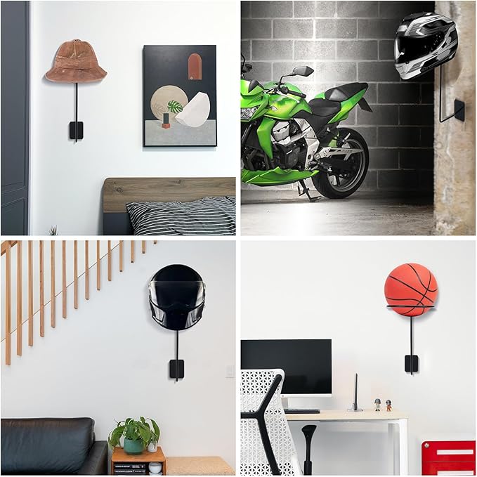 Toolly Wall-Mounted Motorcycle Accessories Helmet Holder Metals Hanger Multifunctional Helmet Rack with Sponge Tubes and Expansion Screws
