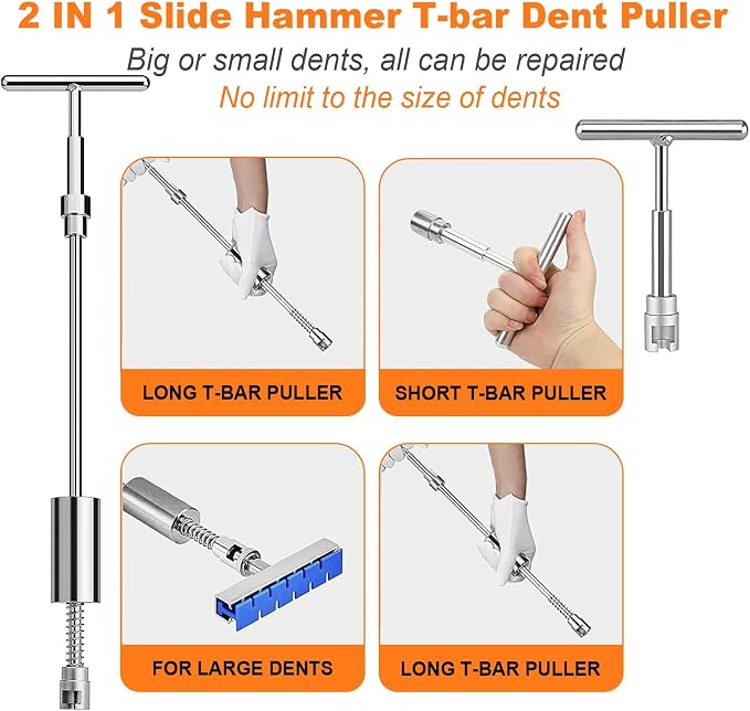 97pcs Dent Puller Kit, Paintless Dent Removal Kit for Dent Repair, Car Dent Repair Kit with Golden Lifter, Bridge Puller, Slide Hammer T-Bar, Car Dent Puller for Car Refrigerator Door Ding Repair 1 | Repair car dents
