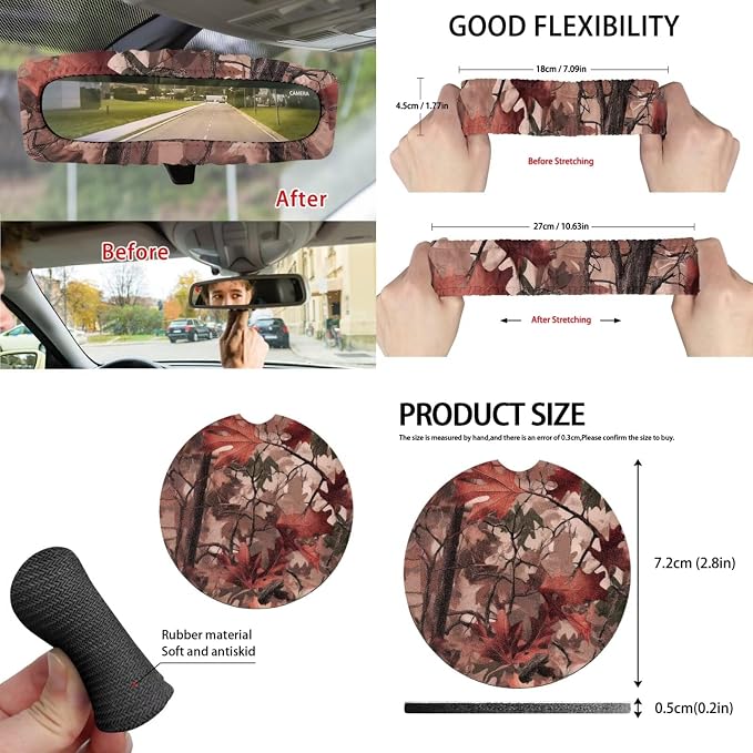 Pink Auto Interior Accessories Camo Tree Car Seat Covers with Auto Steering Wheel Cover Seat Belt Covers Car Trash Can View Mirror Cover Coaster Keychains