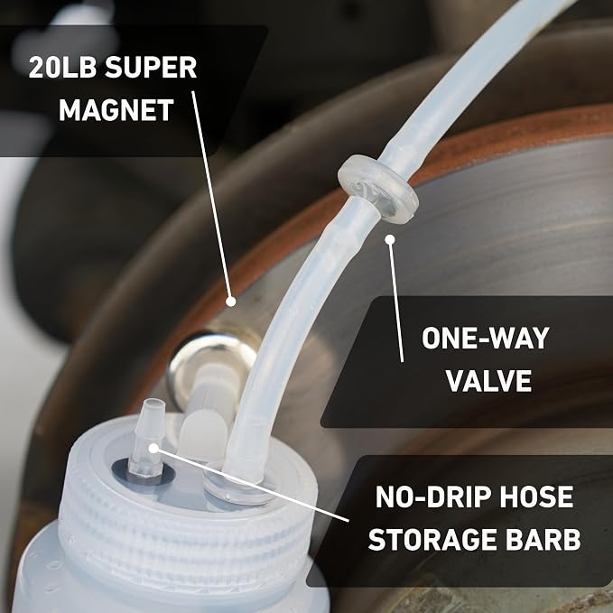 Brake Bleeder Kit - One-Way Check Valve, Magnet Mount, 16oz Catch Bottle, 16” Hose