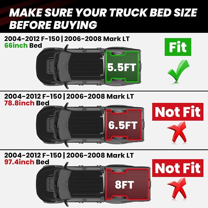 LASFIT 5.5FT Bed Mat Fit for Ford F-150 2004-2014 | Lincoln Mark LT 2006-2008 67" Truck Bed Box All Weather Protector TPE Durable Bed Liner Non-Slip Easy Clean-Not Fit for Drop in Bedlienr