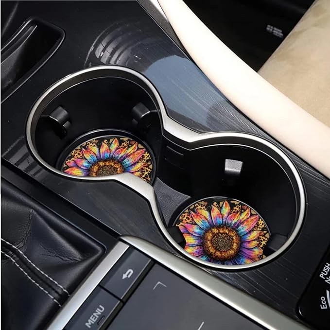 BIGCARJOB Leopard Sunflower Print Car Seat Cover Full Set 15 Pieces Car Interior Accessories Set with Steering Wheel Cover Car Trash Can Hanging Seat Headrest Covers