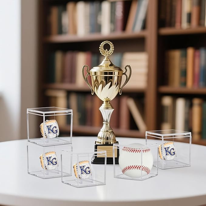 9 Pack Championship Ring Display Case Clear Acrylic Ring Case Display Box for Sports Baseball Basketball Softball Golf Single Ring Holder Stand, 2.16 Inch