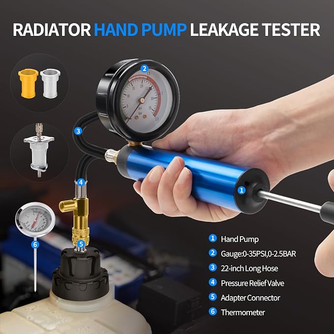 VTG VOGTEN 30PCS Coolant Pressure Tester & Vacuum Refill Kit,Radiator Pump Pressure Tester Kit for Automotive Cooling System Water Tank Leakage Detection