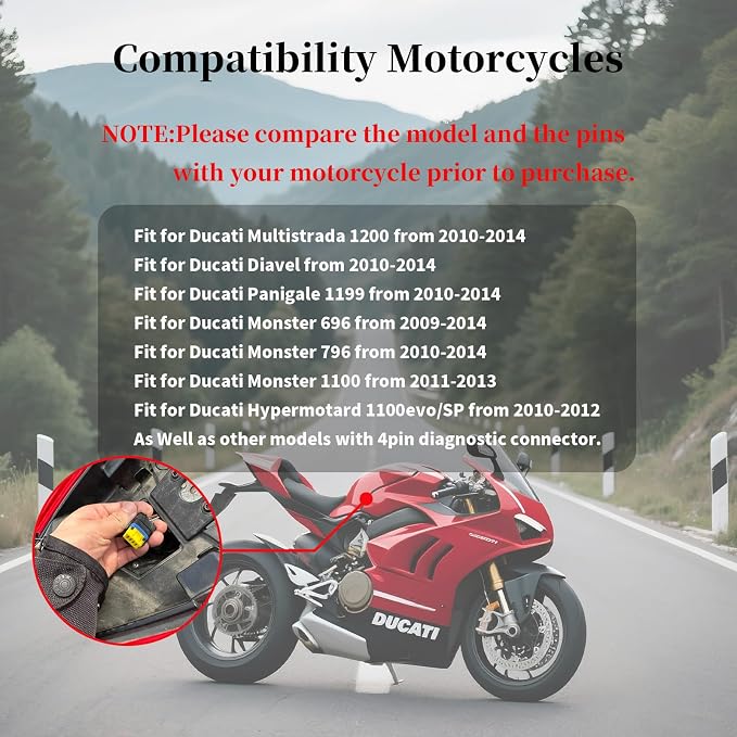 ELM 327 OBD2 USB V1.4 Adapter Cable for JPDiag Melcodiag M3C9 Software with Ducati 4 pin OBD2 Adapter,Compatible with Ducait Multistrada 1200/Diavel/Panigale 1199/Monster 696 796 1100 Motorcycle