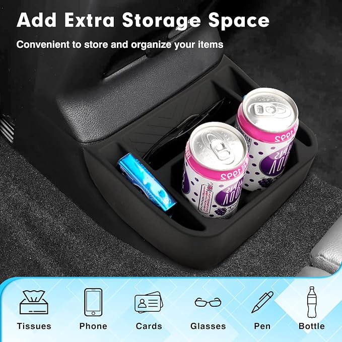 Canvcle Rear Center Console Organizer for 2024-2025 2026 Toyota Land Cruiser LC250 5-Seat Accessories, Rear Seat Organizer Insert Tray, Rear Aisle Storage Box Under Air Vent Tray Silicone Material