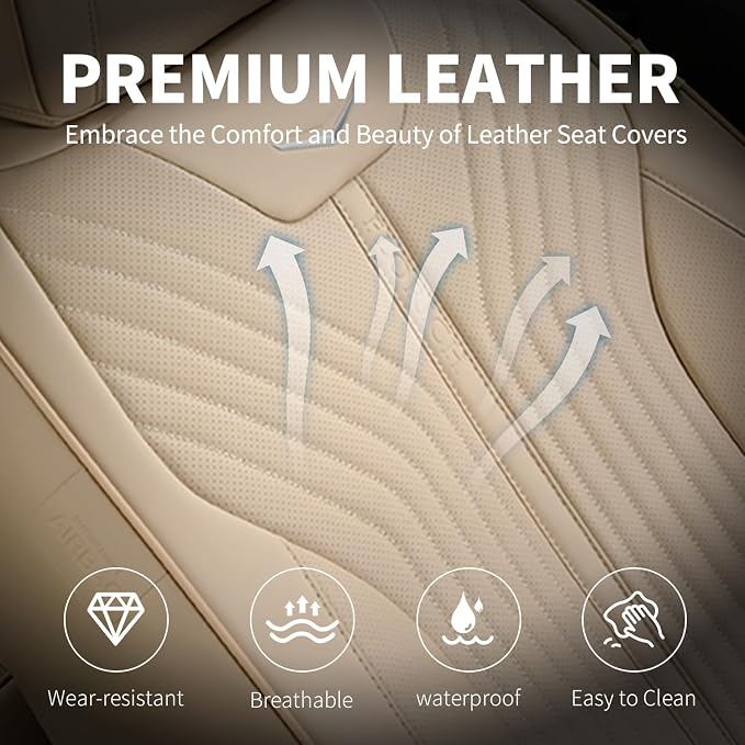FLORICH Car Seat Covers Full Set Leather Front and Rear Seat Covers Luxury Automotive Car Seat Cover Car Seat Cushion Seat Protector Universal Fit for Most Cars Trucks SUV, Beige