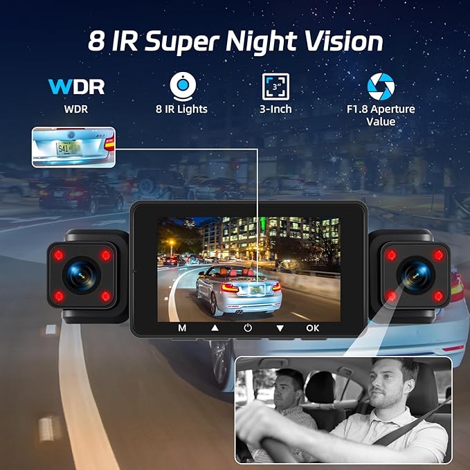 NHOPEEW 4 Channel Dash Cam, Front and Rear Inside Left Right, 3 inch IPS Screen Camera for Car Security 360, 5G WiFi & APP Control, 8 IR Night Vision, G-Sensor, Parking Mode, with 64GB TF Card