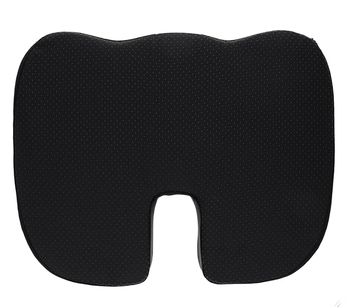 BC Outfitters BCO3565SCBLK Ergonomic Seat Cushion with Memory Foam and Cooling Gel-Coccyx Support Nonslip Base Washable Cover 46 x 37 x 7 cm-Black