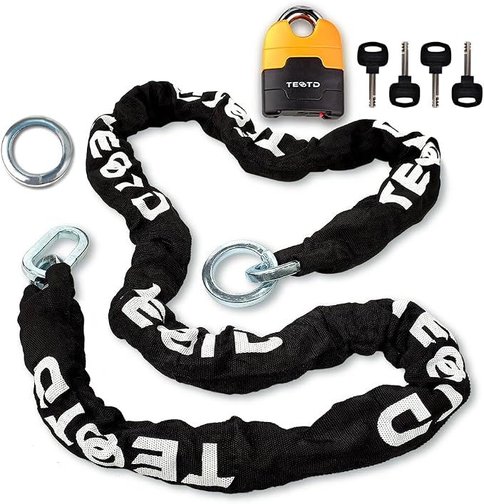Motorcycle Chain Lock 6.6feet/200cm Long Heavy Duty Anti-Theft Security 10mm Thick Chain with Bright-Colored Lock,Durable with 4 Keys for Motorcycles,Containers(10.36lbs)