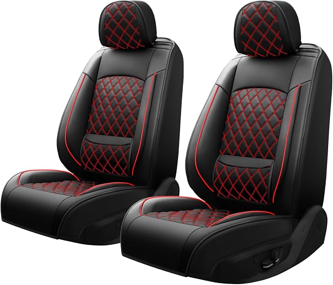 Fit Escape Car Seat Covers for Ford Escape 2001-2025 2026 - Luxury Leather, Anti-Slip, All-Weather, Waterproof & Breathable, Airbag Compatible, 2 Front Seats Only (Redline)