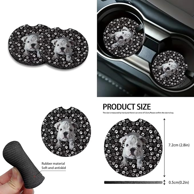 Bulldog Dog Paw Print Car Accessories Sets 10 Pack Car Seat Covers Car Trash Can Steering Wheel Cover Auto Air Vent Storage Bag Coasters Keychain Universal Fit for SUV Van Truck