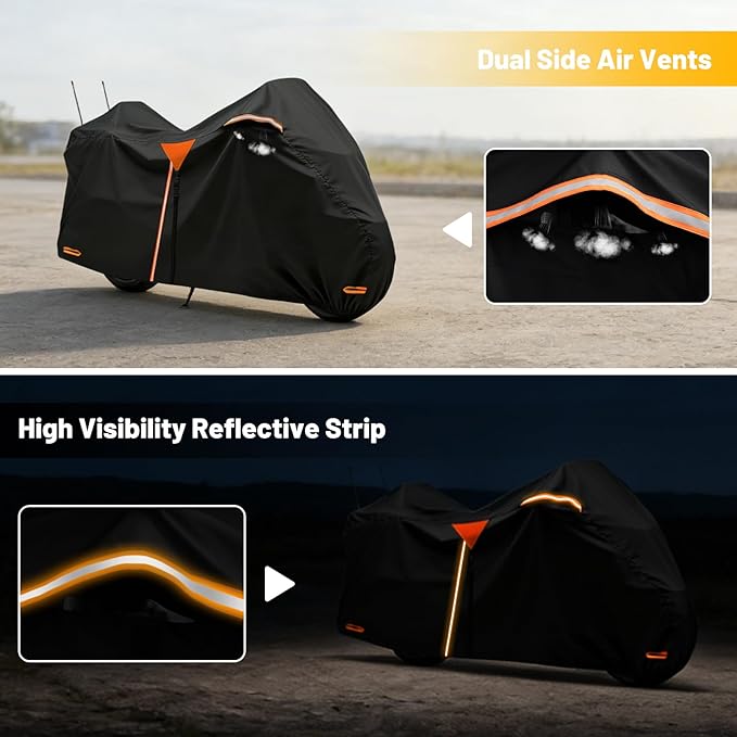 XYZCTEM Motorcycle Cover Heavy Duty Waterproof with Side & Top Box, Fits Harley Davidson Ultra Limited, Road Glide Limited, Gold Wing, Road Master Outdoor All Weather Protection, 110 Inch