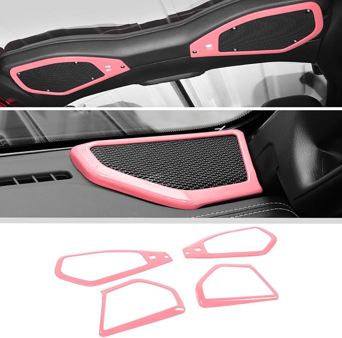 JWWY for Jeep JL Speaker Audio Player Trim Top & A Pillar Cover Trim for 2024-2025 Jeep Wrangler JL JLU & Gladiator JT 4xe Interior Accessories ABS 4PCS Pink