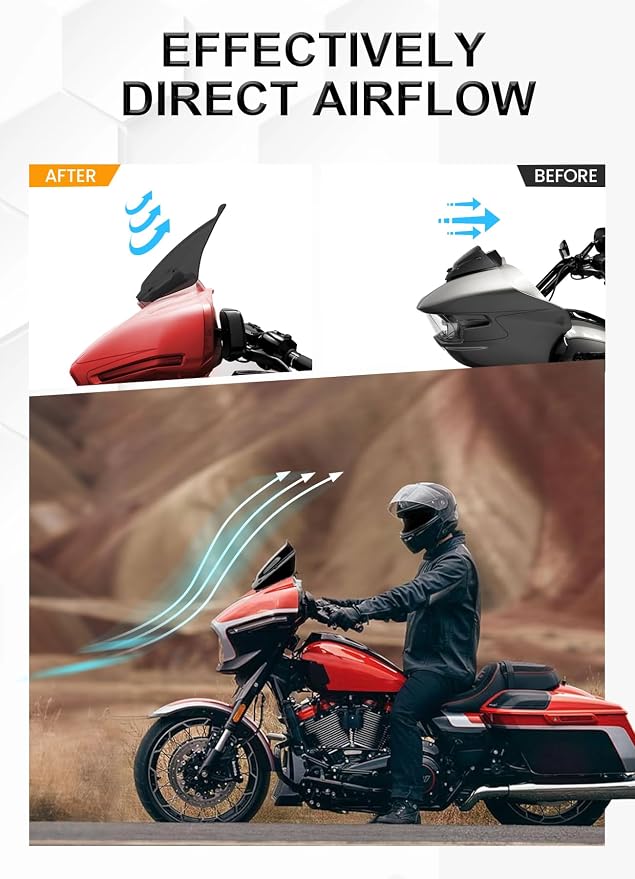 10" Wave Windshield Windscreen Wind Splitter Compatible with Harley Davidson Touring CVO Street Glide FLHXSE 2023-up,Street Glide FLHX 2024-up & FLXHU 2025-up (Black)