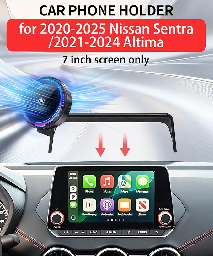 Qi2.2 25W Magnetic Car Mount Charger for 2020-2025 Nissan Sentra / 2021-2024 Altima Accessories, for Fast Charging Cell Phone Holder 7 Inch Screen Fixed Clip with Cooling Fan＆54W Fast Adapter