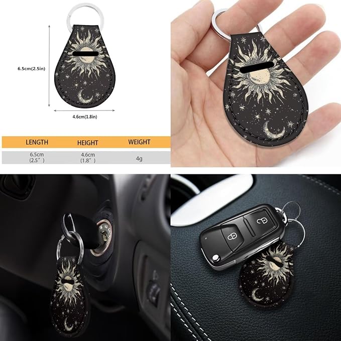 POLERO Sun Moon Star Seat Covers for Cars Vintage Interior Accessories Set 11Pcs Auto Steering Wheel Cover Seat Belt Pads Drink Coasters Cute Keychains