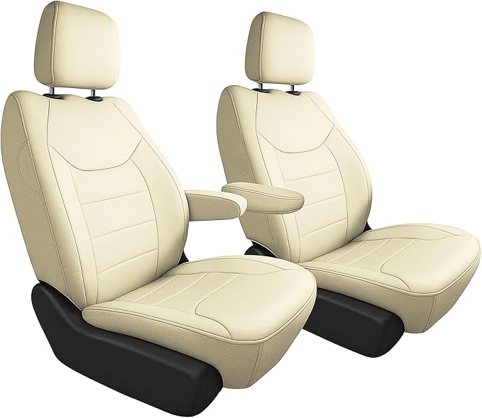 FH Group Custom Fit Car Seat Cover Specifically Made for Chrysler Pacifica 2017-2024 - Front Set (No Built-in DVD with Armrest), Faux Leather, Solid Beige