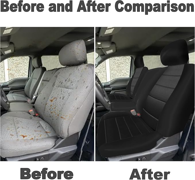 Custom 40/20/40 Split Bench Seat Covers for Ford F150 XL/Standard Cab 2004 2005 2006 2007 2008 Heavy Duty Cloth Protector Interior Accessories，Waterproof & Machine Washable - Black
