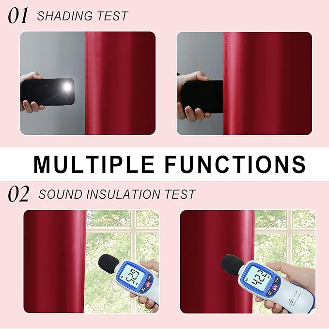 XWZO 100% Blackout Curtains 2 Panels with Tiebacks- Heat and Full Light Blocking Thermal Insulated Window Panels with Grommets for Bedroom/Basement, Christmas Red, W42 x L45, Set of 2