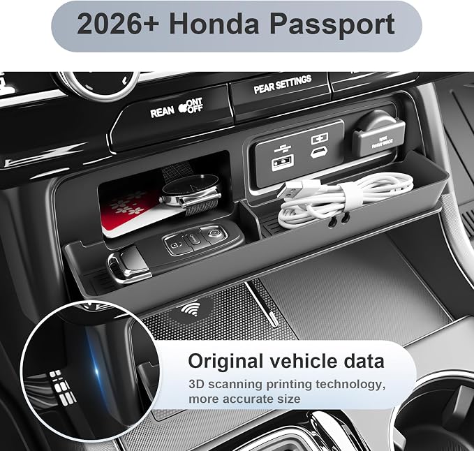 SKTU for 2026 Honda Passport Center Console Organizer 2026+ Passport Expansion Storage Box Honda Passport 2026 Accessories Durable ABS Expansion Console Tray