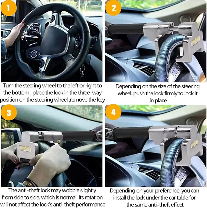 Steering Wheel Lock with Alarm,Steering Lock,Heavy Duty Car Anti-Theft Device Security Device Car Lock Universal Fit for Vehicle Truck Van SUV Car Security with 2 Keys