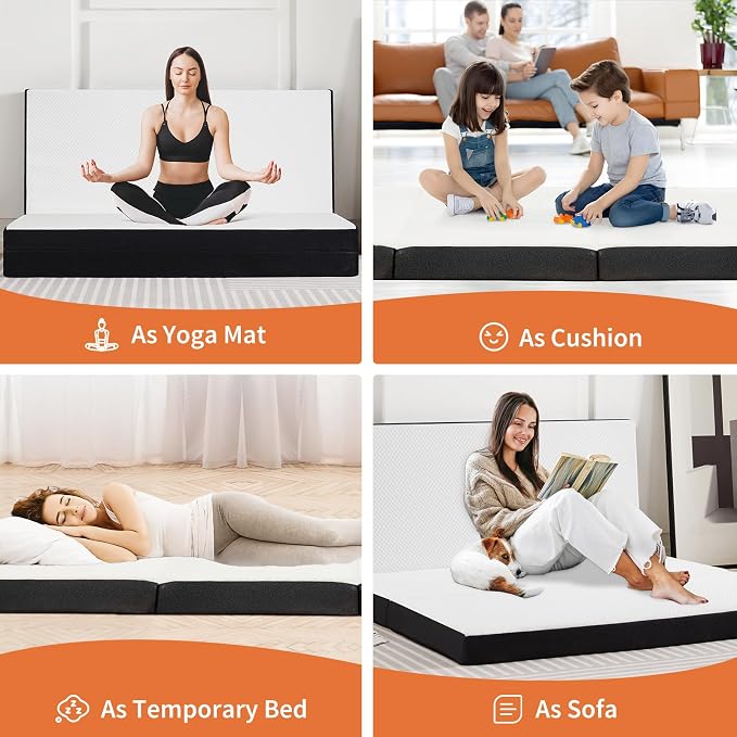 Folding Memory Foam Pads, 3" Tri-Fold Twin Topper with Washable Cover, Portable Guest Floor Bed Non-Slip for Travel Camping