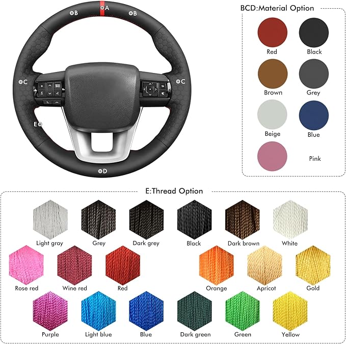 MEWANT Steering Wheel Cover Compatible with Toyota Hilux 2015-2021 / Fortuner 2015-2021 Hand Sewn Microfiber Leather Car Steering Wheel Wrap