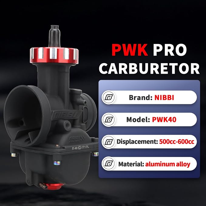 NIBBI Carburetor PWK 40mm Motorcycle, 500cc-600cc Power Carb With Carb Jets, Fit GY6 Engine Dirt Bike Mini Bike SSR TTR Apollo TaoTao ATV