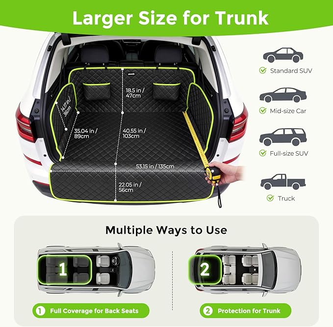 SUV Cargo Liner for Dogs, Upgraded Scratch-proof Leather 14.17" Heightened Side Flaps, 53.15" x40.55" Waterproof Non-Slip Trunk Liner with Bumper Flap, Universal Fit for SUVs Sedans Vans 3-Row SUV