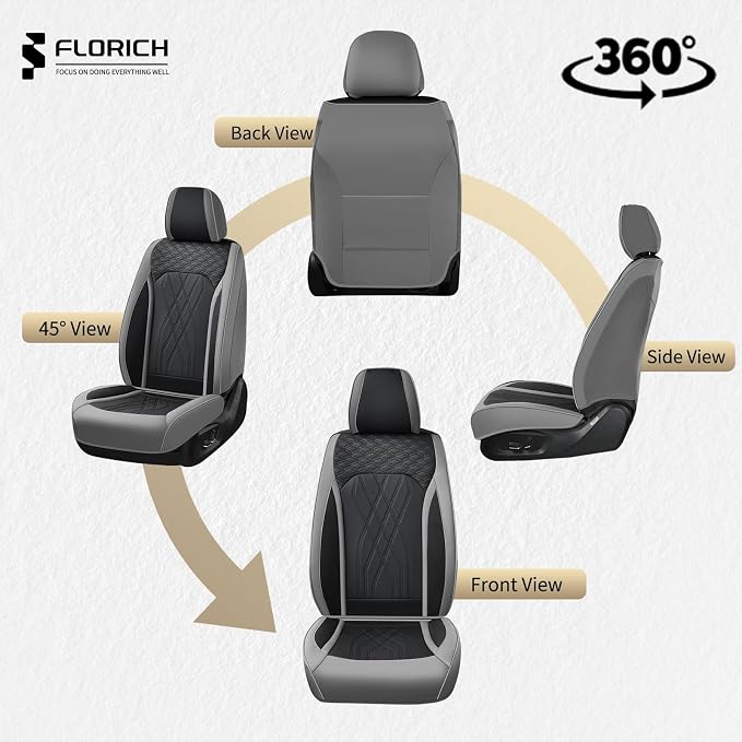 FLORICH Car Seat Covers Front Seat Waterproof Faux Leather Seat Covers for Cars Premium Breathable Car Seat Protector Interior Covers Non-Slip Universal Fit for Most Car Truck SUV, Gray&Black