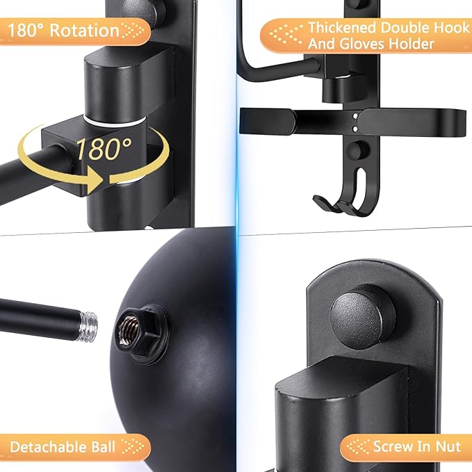 Kikerike Motorcycle Helmet Rack Wall Mount 180 Degree Rotation Metal Bike Helmet Holder Mount Bicycle Helmet Display Hanger Stand with 2 Hooks for Motorcycle Bike Baseball Rugby Helmet - 1 Pack