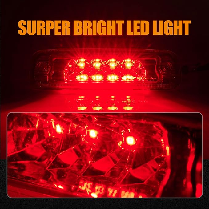Third 3rd Brake Light LED for 1997-2001 Jeep Cherokee, High Mount Rear Brake Lights Assembly for 97-01 Jeep Cherokee, Waterproof Center Cab Lamp Stop Light (Red)