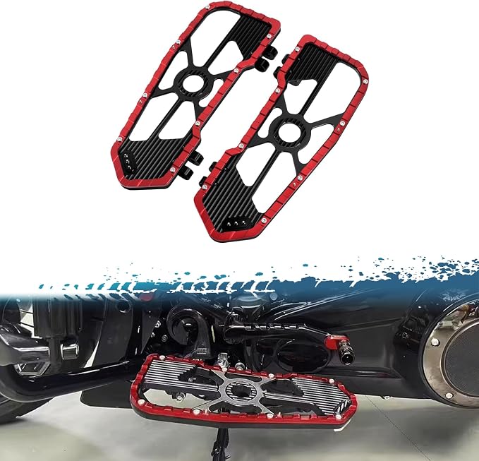 Motorcycle Driver Floorboards Front Footboards Pedal Offroad Rider Foot Pegs Fit for Harley Touring Road King Road Glide Electra Glide Street Glide Softail Dyna (Red Edge)