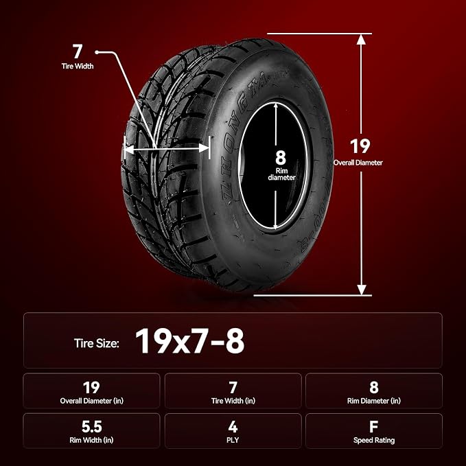 Torchbeam 19x7-8 ATV UTV Tires All-Terrain Quad Tire for All Trail Mud Pavement Sand Off-Road Tire,4 Ply, 2 pack