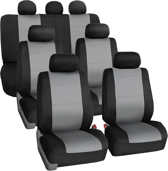 FH Group Car Seat Covers Three-Row 7 Seater Neoprene Waterproof Car Full Set Seat Covers, Airbag Ready and Split - Fit Most Car, Truck, SUV, or Van (Gray/Black)