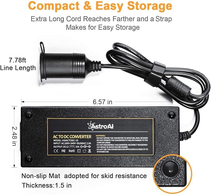 AstroAI Tire Inflator Portable Air Compressor for Car Tire Pump 150PSI and stroAI AC to DC Converter 10A/120W/7.78FT/110V to12V Converter
