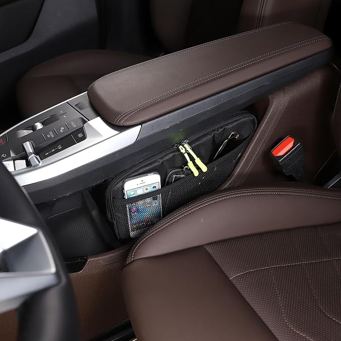 Car Storage Box Compatible with BMW X1 U11 2023 2024 2025 Lower Console Organizer Tray, Oxford cloth material Under Console storage bag Interior Accessories (Black)
