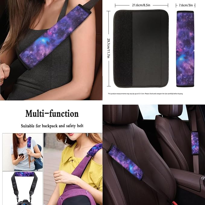 Nebula 13 Pcs Car Seat Covers, Galaxy Starry Night Universal Driver Seat Cover Protector Armrest Pad, Starry Sky Steering Wheel Armrest Cover Seatbelt Cup Mats